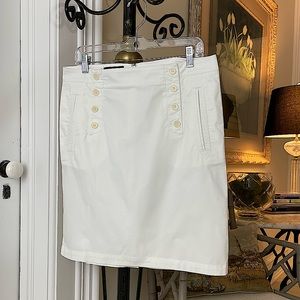 Talbots Skirt Womens 10 White Twill Button Front Pockets Summer Nautical Skirt